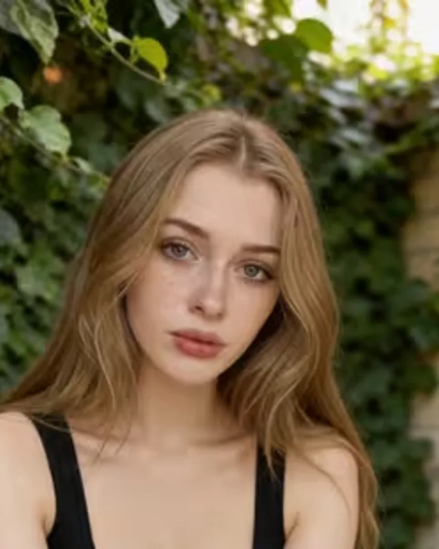 Adult AI-generated woman outdoors among greenery